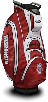 Team Golf NCAA Wisconsin Badgers Victory Golf Cart Bag, 10-way Top with Integrated Dual Handle & External Putter Well, Cooler Pocket, Padded Strap, Umbrella Holder & Removable Rain Hood